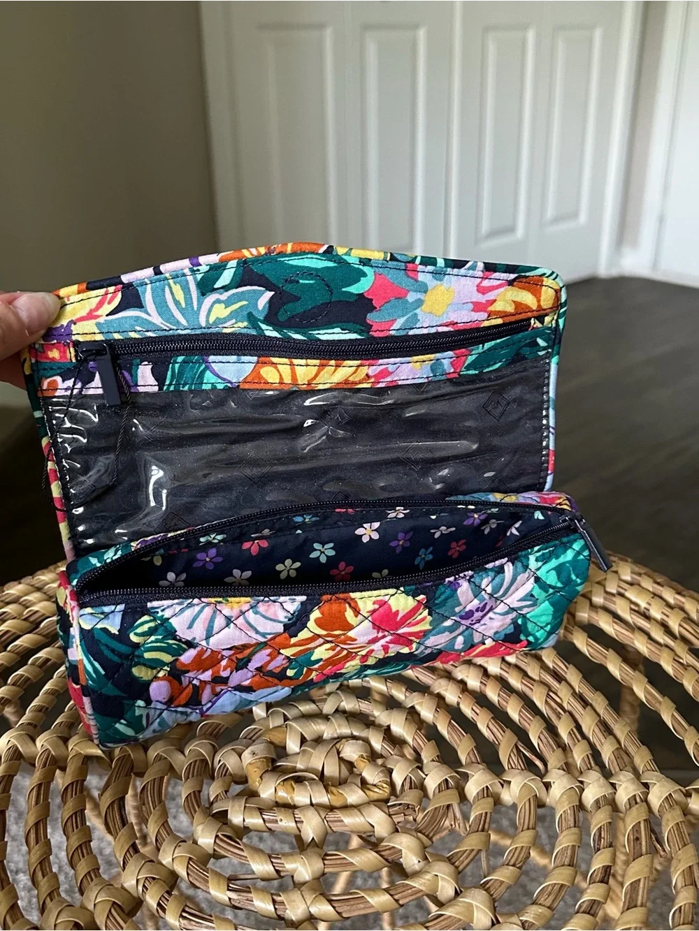 Vera Bradley Teal Floral Quilted Cosmetic Clutch